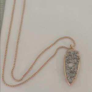Kendra Scott Gold Tone Necklace with White/Gray Arrowhead Stone Pendant